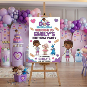 Doc McStuffins Theme Personalized Custom Welcome Birthday Sign Foam Poster Board Print Wall Art 24" x 36" inch Decoration Party Glossy Finish