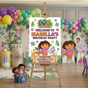 Dora the Explorer Theme Personalized Custom Welcome Birthday Sign Foam Poster Board Print Wall Art 24" x 36" inch Decoration Party Glossy Finish