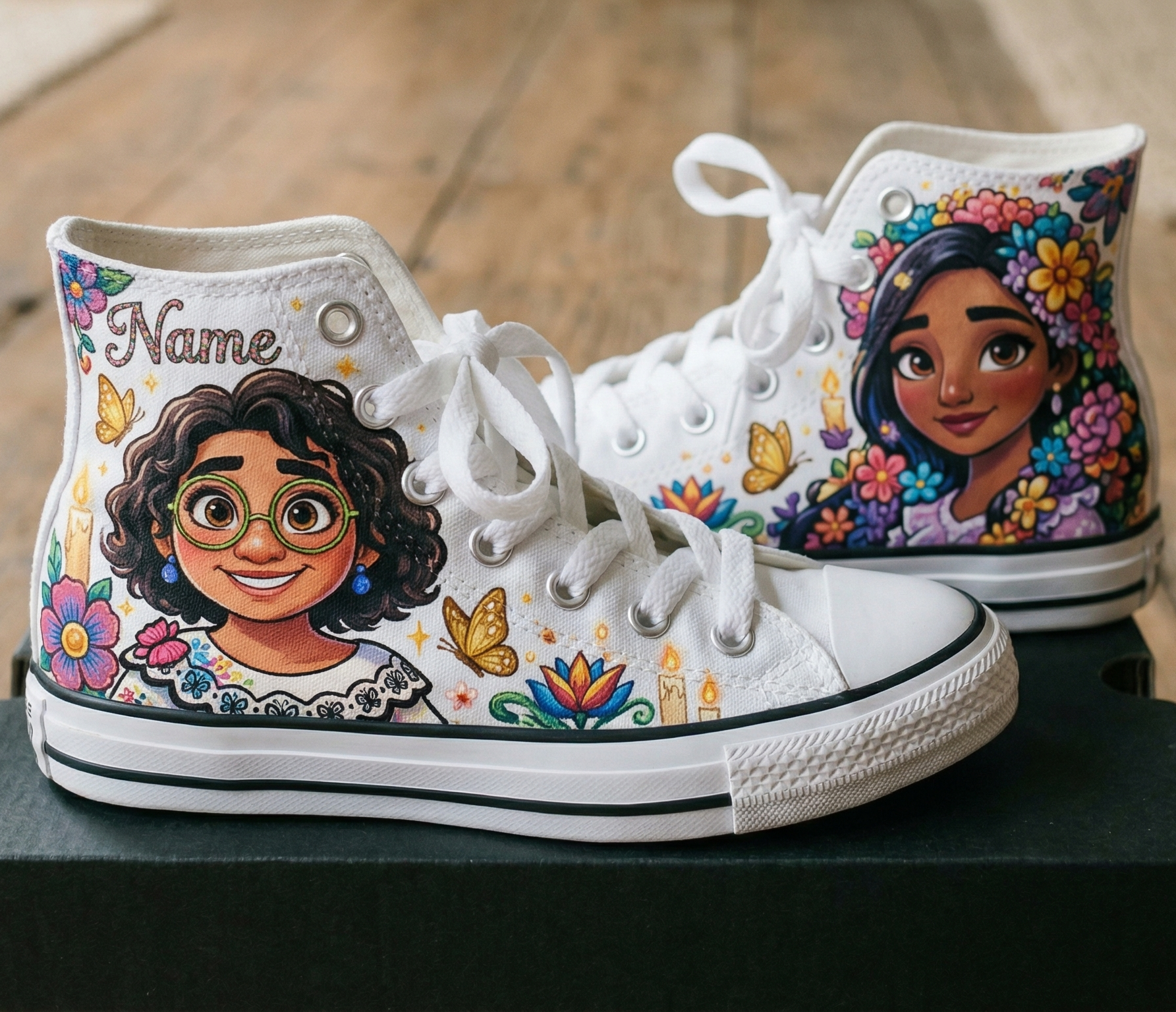 Personalized Name Birthday Encanto Mirabel Isabella Full Print White High Top Sneaker Custom Shoes