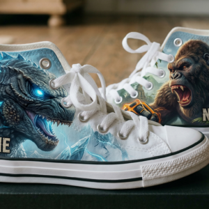 Personalized Name Birthday Godzilla x Kong Full Print White High Top Sneaker Custom Shoes