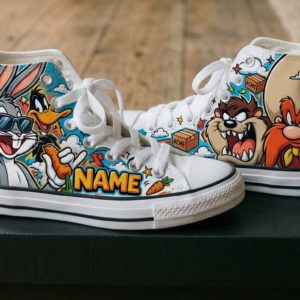 Personalized Name Birthday Looney Tunes Full Print White High Top Sneaker Custom Shoes