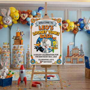 Looney Tunes Theme Personalized Custom Welcome Birthday Sign Foam Poster Board Print Wall Art 24" x 36" inch Decoration Party Glossy Finish