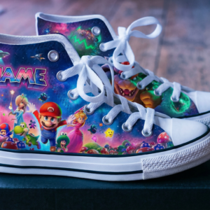 Personalized Name Birthday Super Mario Galaxy Movie Group Full Print White High Top Sneaker Custom Shoes