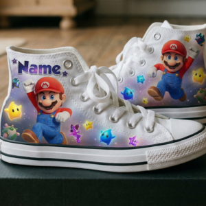 Personalized Name Birthday Super Mario Galaxy Movie Mario Full Print White High Top Sneaker Custom Shoes