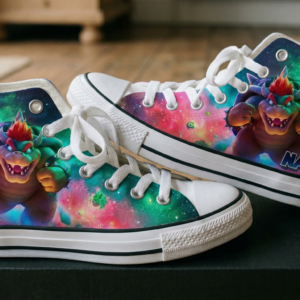 Personalized Name Birthday Super Mario Galaxy Movie Bowser Koopa Full Print White High Top Sneaker Custom Shoes