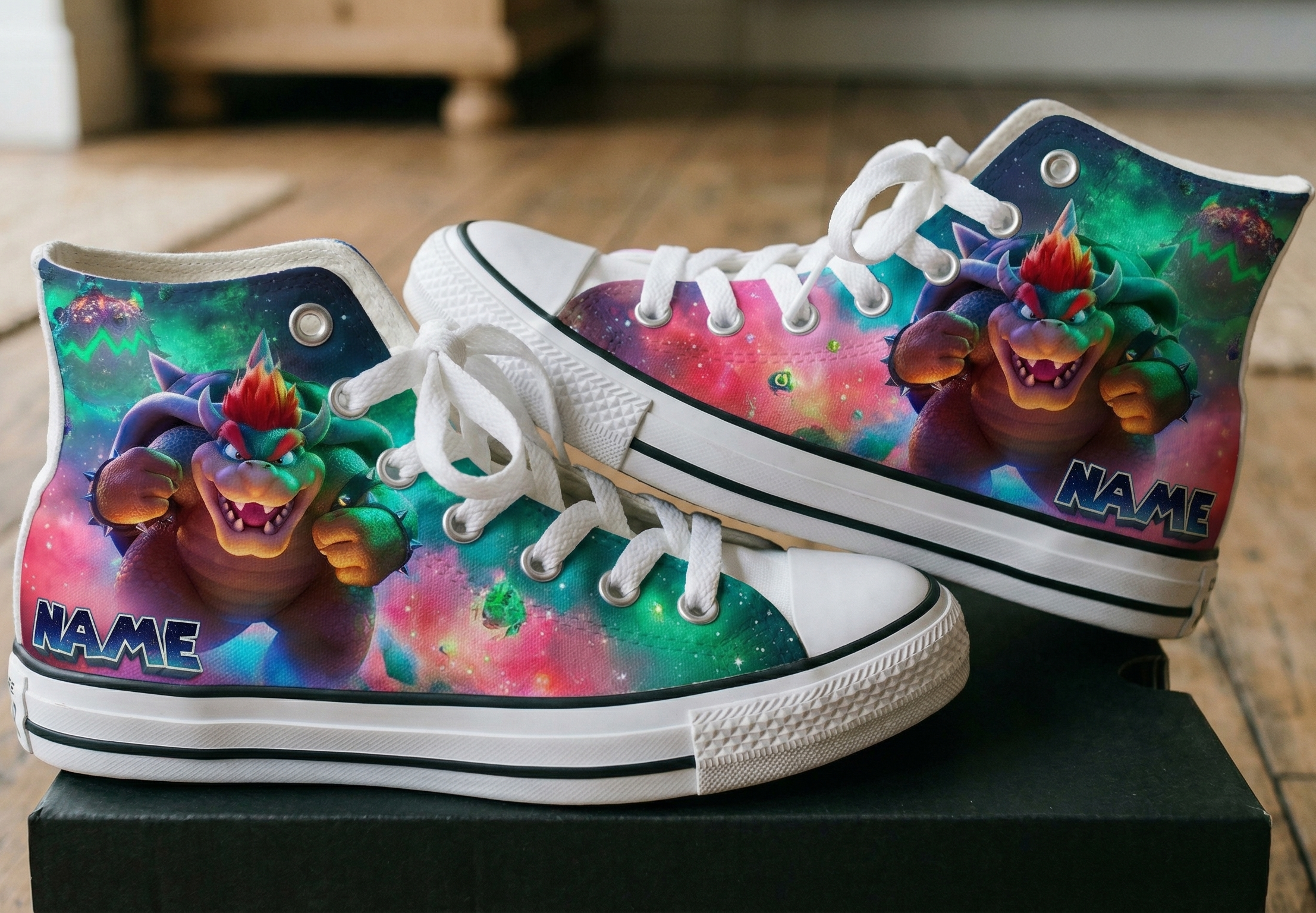 Personalized Name Birthday Super Mario Galaxy Movie Bowser Koopa Full Print White High Top Sneaker Custom Shoes