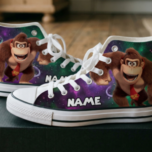 Personalized Name Birthday Super Mario Galaxy Movie Donkey Kong DK Full Print White High Top Sneaker Custom Shoes