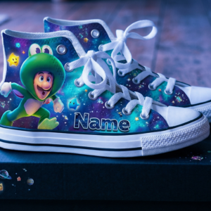 Personalized Name Birthday Super Mario Galaxy Movie Luigi Full Print White High Top Sneaker Custom Shoes