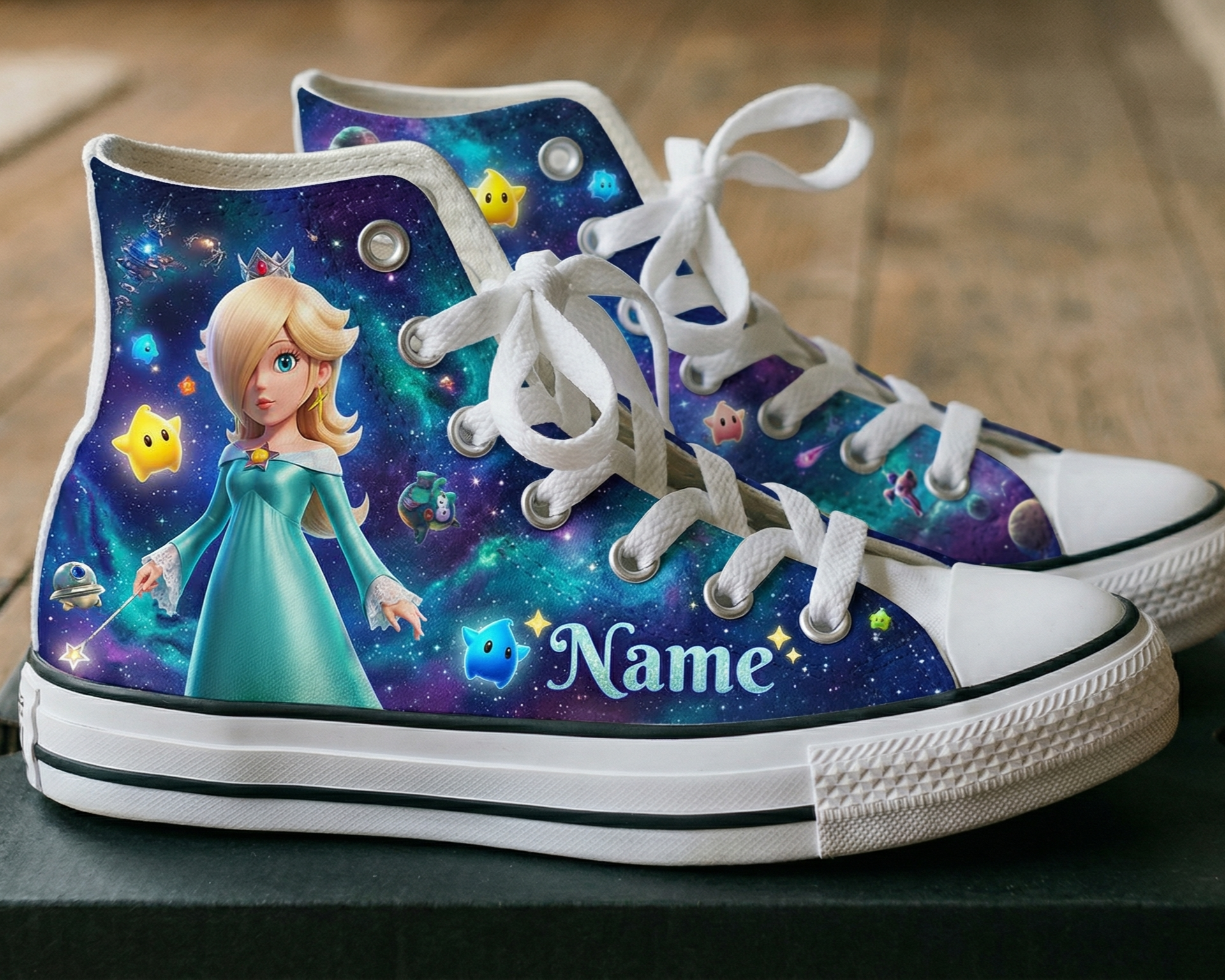 Personalized Name Birthday Super Mario Galaxy Movie Princess Rosalina Full Print White High Top Sneaker Custom Shoes