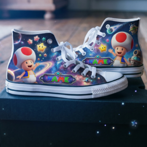 Personalized Name Birthday Super Mario Galaxy Movie Toad Full Print White High Top Sneaker Custom Shoes