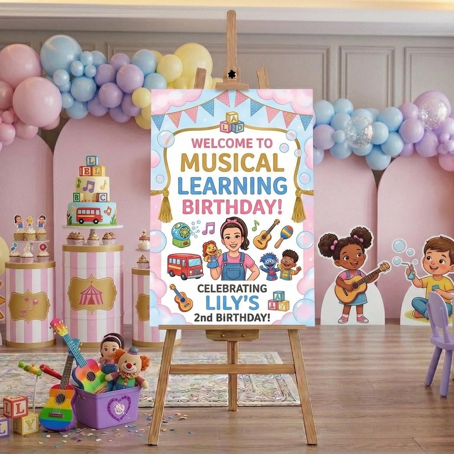 Ms Miss Rachel Theme Personalized Custom Welcome Birthday Sign Foam Poster Board Print Wall Art 24" x 36" inch Decoration Party Glossy Finish