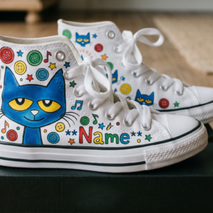 Personalized Name Birthday Pete the Cat Full Print White High Top Sneaker Custom Shoes