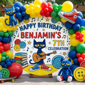 Pete the Cat Personalized Round Fabric Cover Backdrop Background 7.2ft Decoration Party Birthday