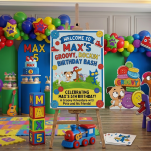 Pete the Cat Theme Personalized Custom Welcome Birthday Sign Foam Poster Board Print Wall Art 24" x 36" inch Decoration Party Glossy Finish