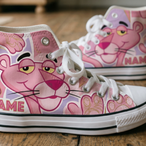 Personalized Name Birthday Pink Panther Full Print White High Top Sneaker Custom Shoes
