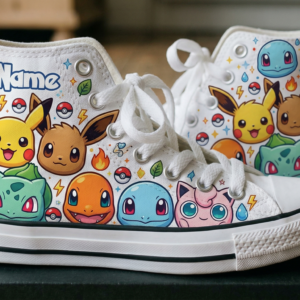 Personalized Name Birthday Pokemon Group Full Print White High Top Sneaker Custom Shoes