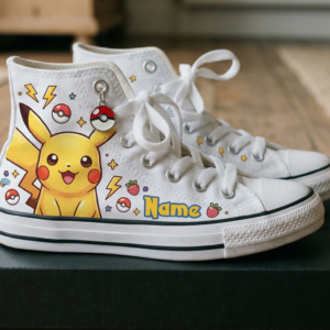 Personalized Name Birthday Pokemon Pikachu Full Print White High Top Sneaker Custom Shoes
