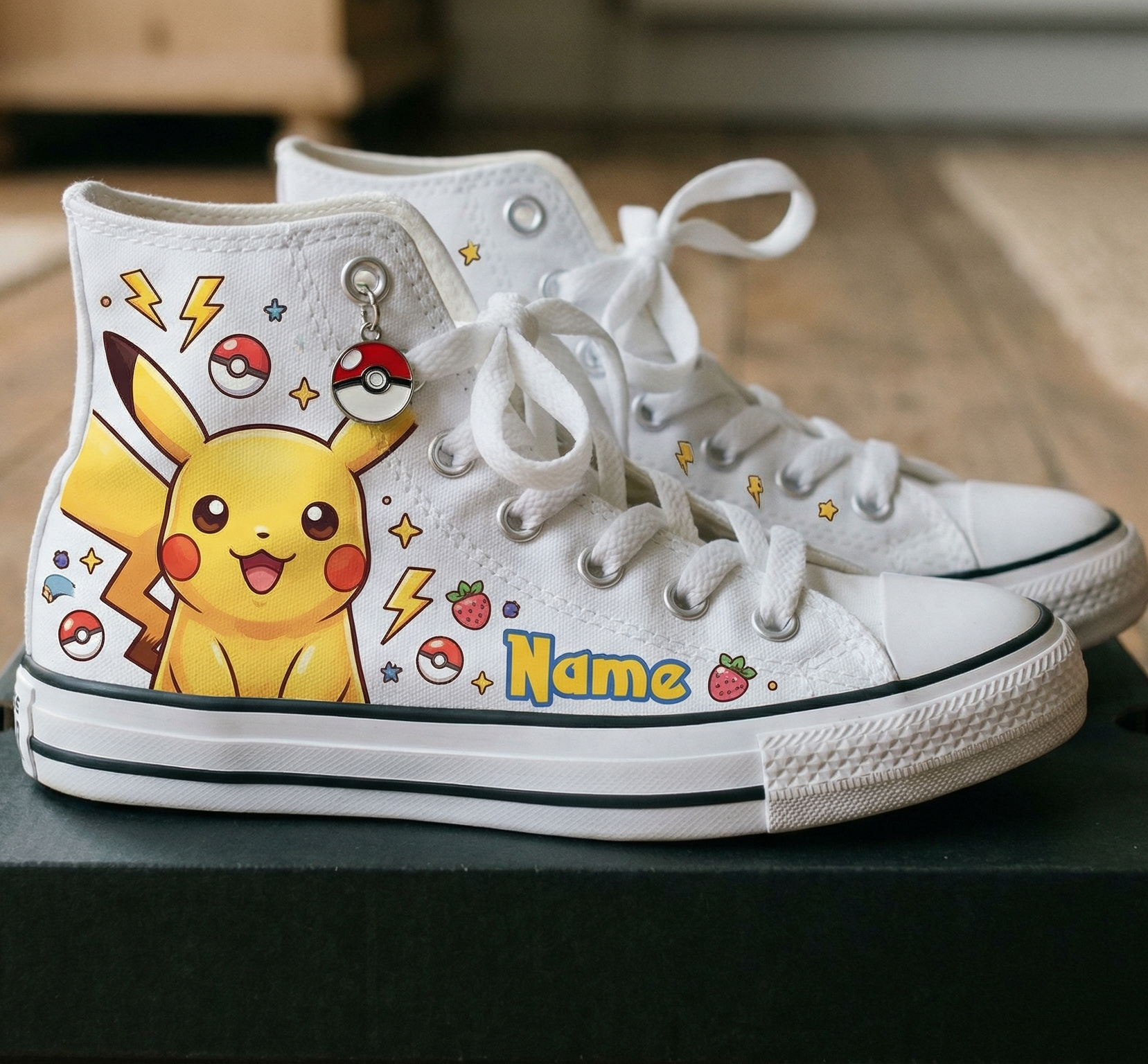 Personalized Name Birthday Pokemon Pikachu Full Print White High Top Sneaker Custom Shoes