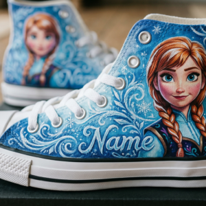 Personalized Name Birthday Princess Frozen Anna Full Print White High Top Sneaker Custom Shoes