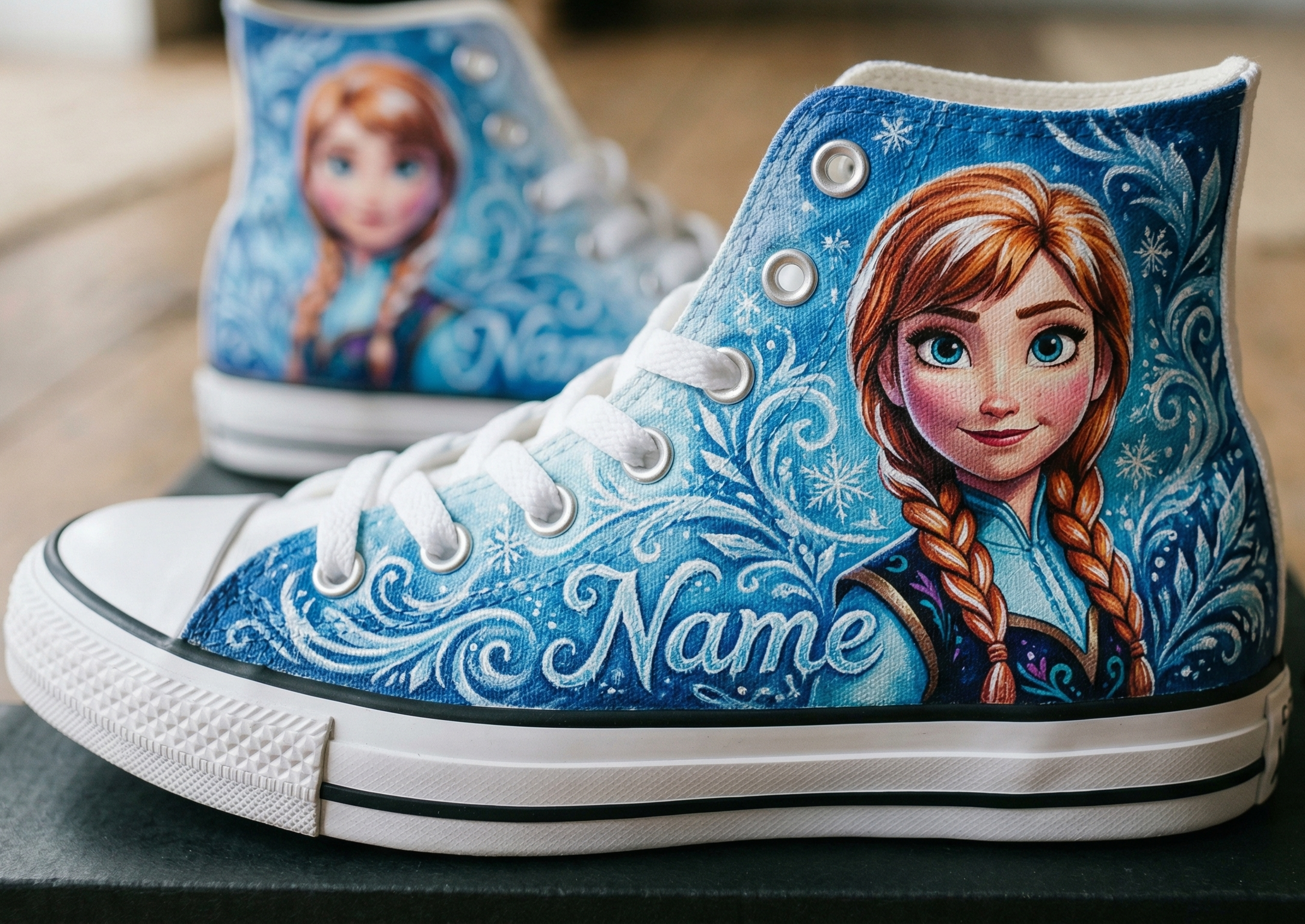 Personalized Name Birthday Princess Frozen Anna Full Print White High Top Sneaker Custom Shoes