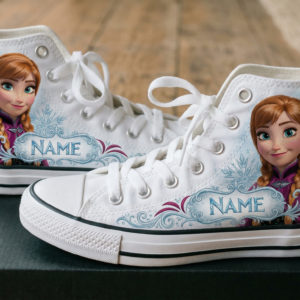 Personalized Name Birthday Princess Frozen Anna Snow Full Print White High Top Sneaker Custom Shoes