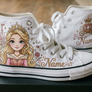 Personalized Name Birthday Princess Aurora Sleeping Beauty Full Print White High Top Sneaker Custom Shoes