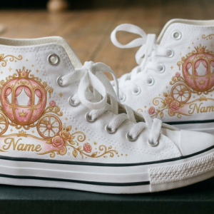 Personalized Name Birthday Pink Princess Carriage Full Print White High Top Sneaker Custom Shoes