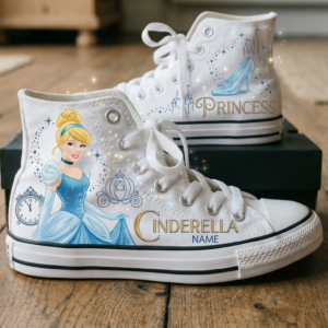 Personalized Name Birthday Princess Cinderella Full Print White High Top Sneaker Custom Shoes