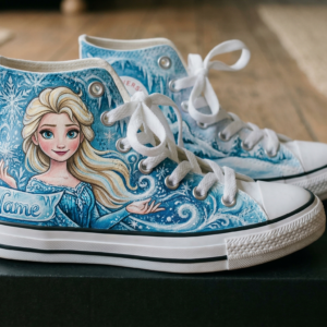 Personalized Name Birthday Princess Frozen Elsa Full Print White High Top Sneaker Custom Shoes