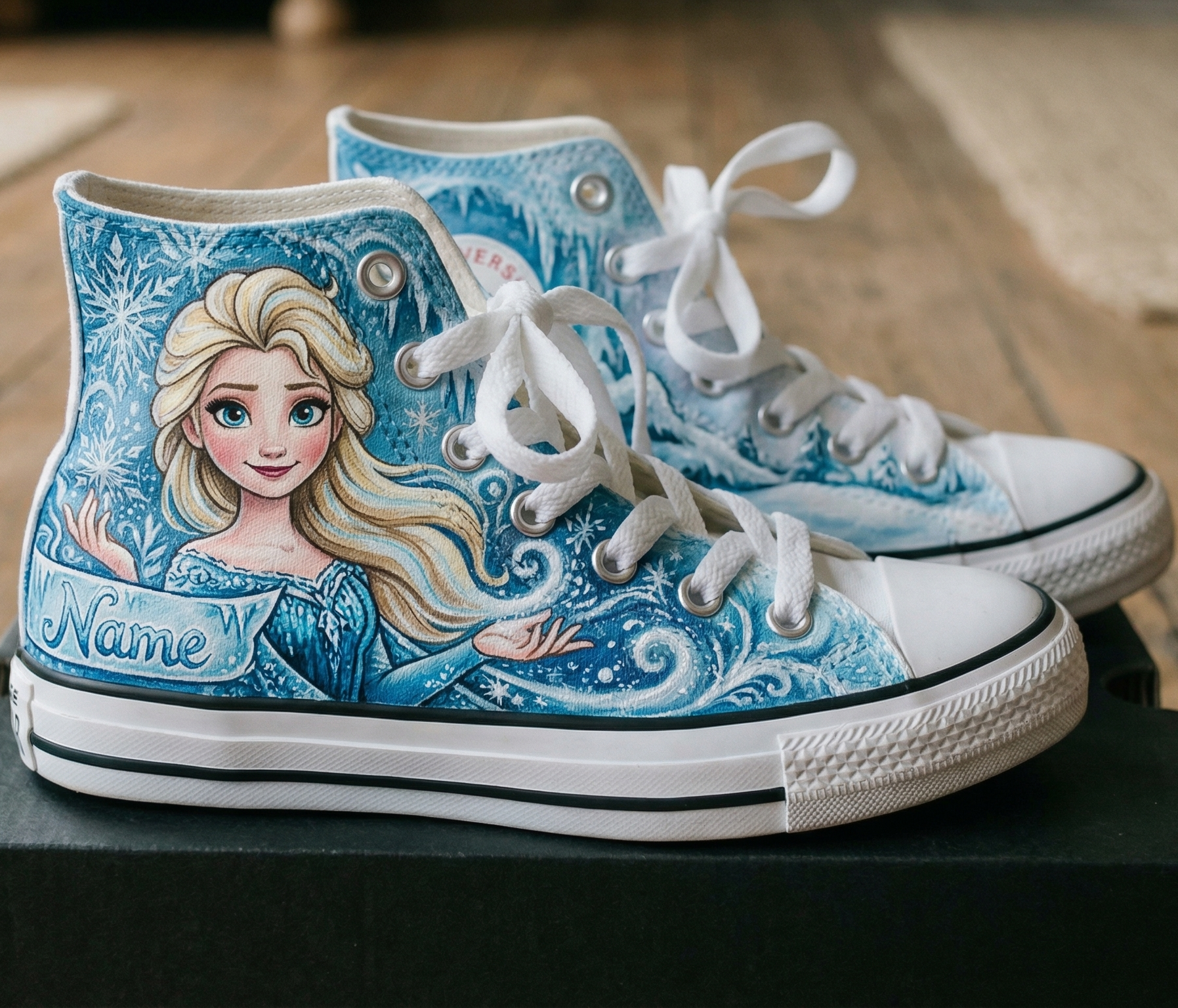Personalized Name Birthday Princess Frozen Elsa Full Print White High Top Sneaker Custom Shoes