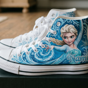 Personalized Name Birthday Princess Frozen Queen Elsa Full Print White High Top Sneaker Custom Shoes