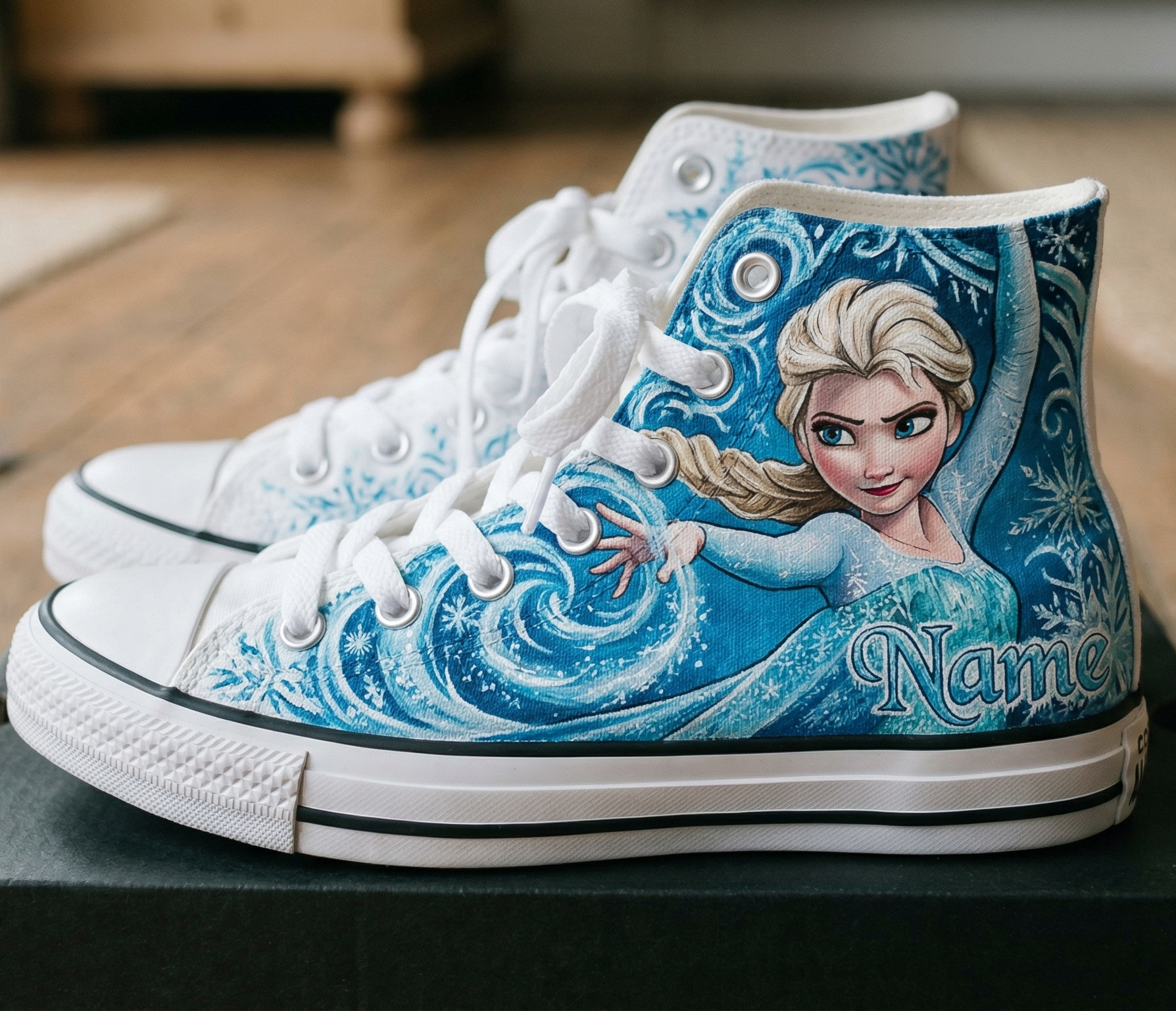 Personalized Name Birthday Princess Frozen Queen Elsa Full Print White High Top Sneaker Custom Shoes