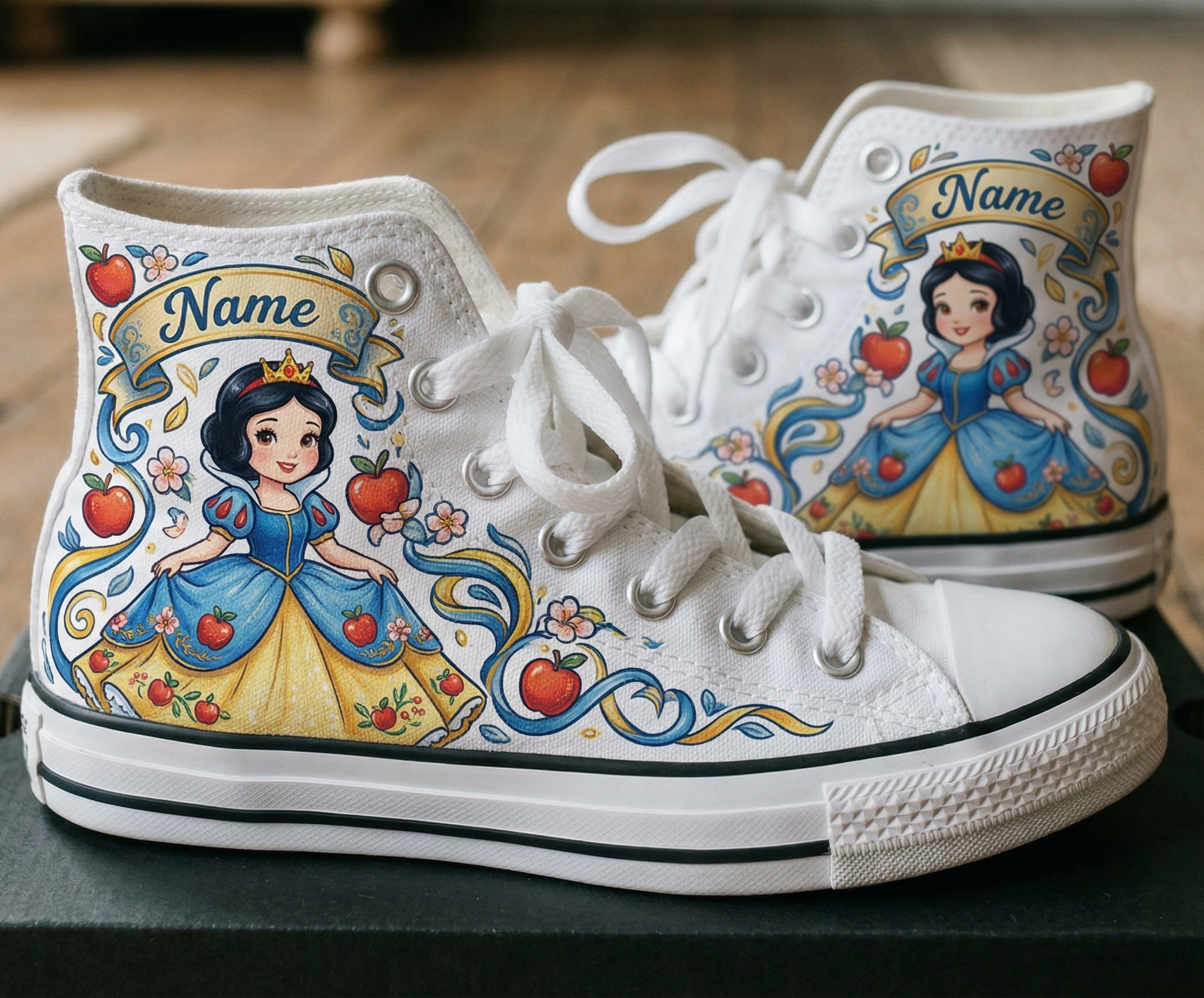 Personalized Name Birthday Princess Snow White Full Print White High Top Sneaker Custom Shoes
