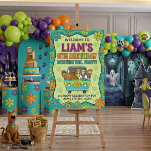 Scooby Doo Theme Personalized Custom Welcome Birthday Sign Foam Poster Board Print Wall Art 24" x 36" inch Decoration Party Glossy Finish