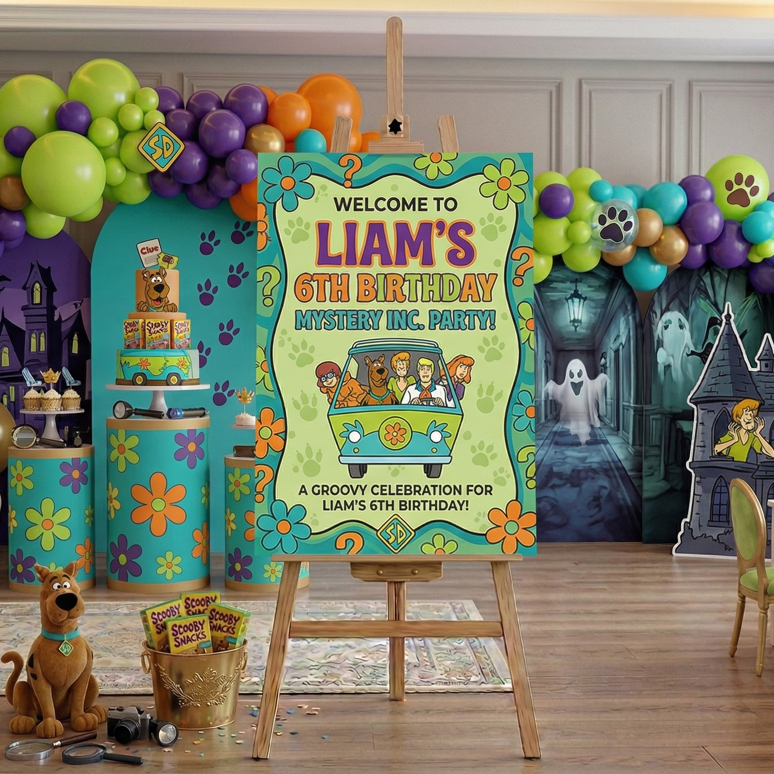 Scooby Doo Theme Personalized Custom Welcome Birthday Sign Foam Poster Board Print Wall Art 24" x 36" inch Decoration Party Glossy Finish