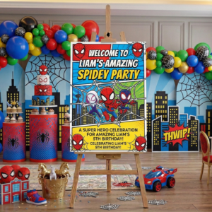 Spidey Amazing Friends Theme Personalized Custom Welcome Birthday Sign Foam Poster Board Print Wall Art 24" x 36" inch Decoration Party Glossy Finish