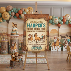 Spirit Riding Free Theme Personalized Custom Welcome Birthday Sign Foam Poster Board Print Wall Art 24" x 36" inch Decoration Party Glossy Finish