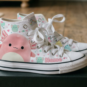 Personalized Name Birthday Squishmallows Axolotl Full Print White High Top Sneaker Custom Shoes