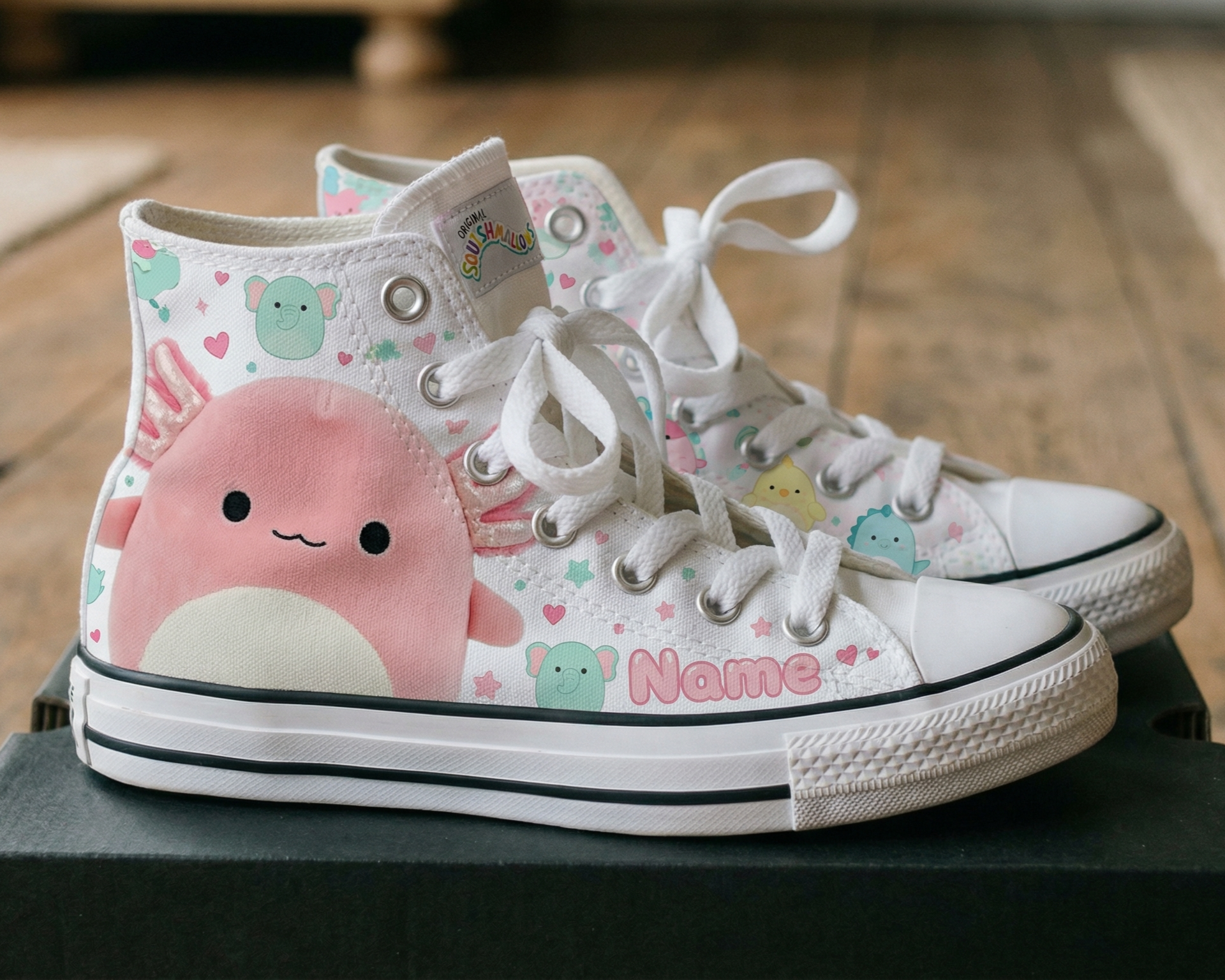 Personalized Name Birthday Squishmallows Axolotl Full Print White High Top Sneaker Custom Shoes
