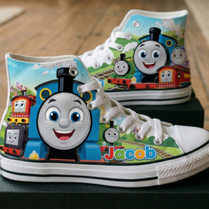 Personalized Name Birthday Thomas the Train All Engines Go Full Print White High Top Sneaker Custom Shoes