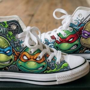 Personalized Name Birthday TMNT Ninja Turtles Full Print White High Top Sneaker Custom Shoes