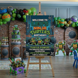 TMNT Ninja Turtle Theme Personalized Custom Welcome Birthday Sign Foam Poster Board Print Wall Art 24" x 36" inch Decoration Party Glossy Finish