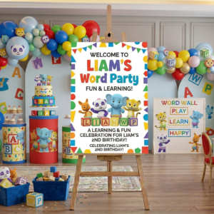 Word Party Theme Personalized Custom Welcome Birthday Sign Foam Poster Board Print Wall Art 24" x 36" inch Decoration Party Glossy Finish