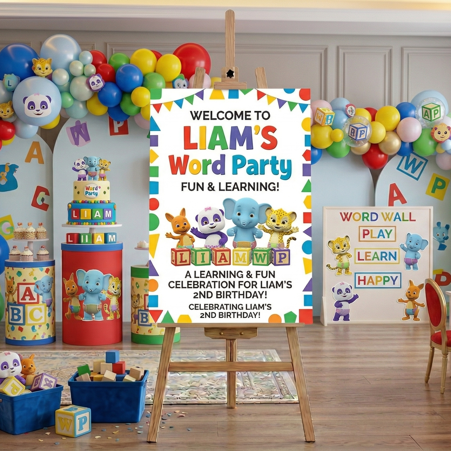 Word Party Theme Personalized Custom Welcome Birthday Sign Foam Poster Board Print Wall Art 24" x 36" inch Decoration Party Glossy Finish