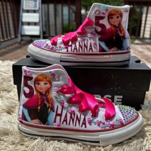 Personalized Name Birthday Princess Frozen Anna White High Top Sneaker Custom Shoes Gift