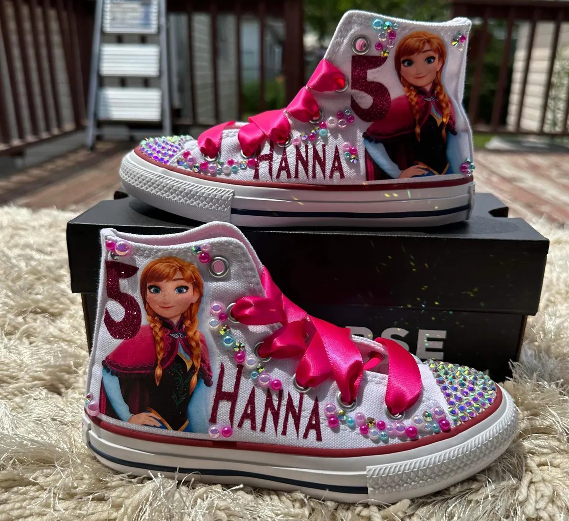 Personalized Name Birthday Princess Frozen Anna White High Top Sneaker Custom Shoes Gift