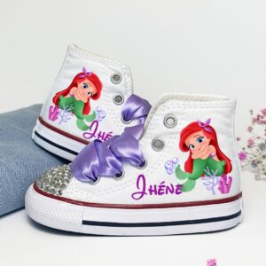 Personalized Name Birthday Princess Ariel Little Mermaid Toddler Baby High Top Sneaker Custom Shoes Gift