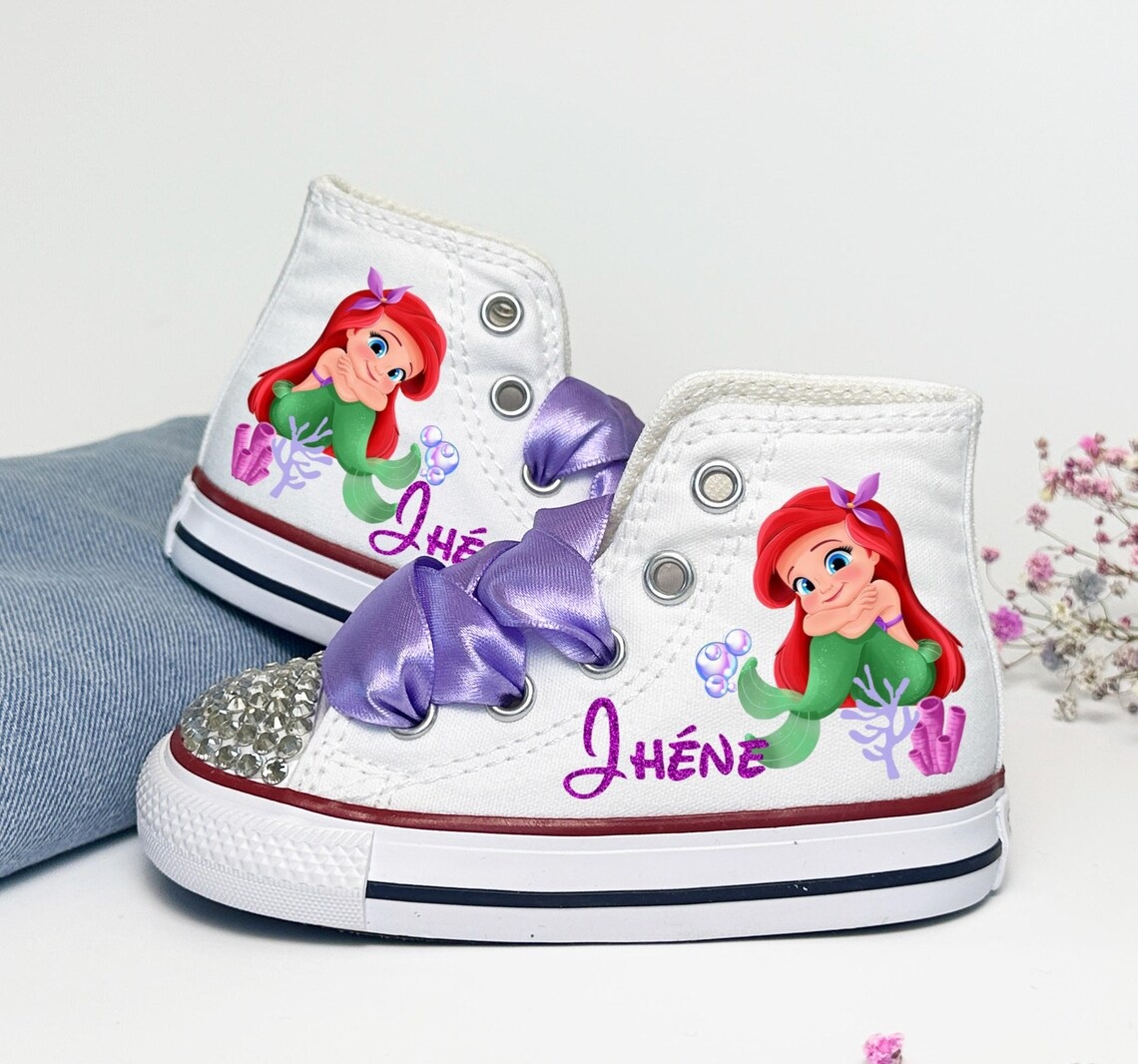 Personalized Name Birthday Princess Ariel Little Mermaid Toddler Baby High Top Sneaker Custom Shoes Gift