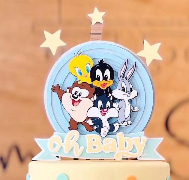 Custom Baby Looney Tunes Baby Boy 3D Cake Topper Personalized Birthday Party Decor Custom Name & Age