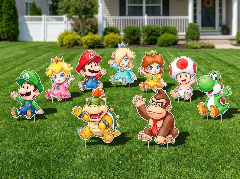 Super Mario Baby Characters Sitting Coroplast Cutout Yard Sign Life Size Prop Decoration Party Birthday